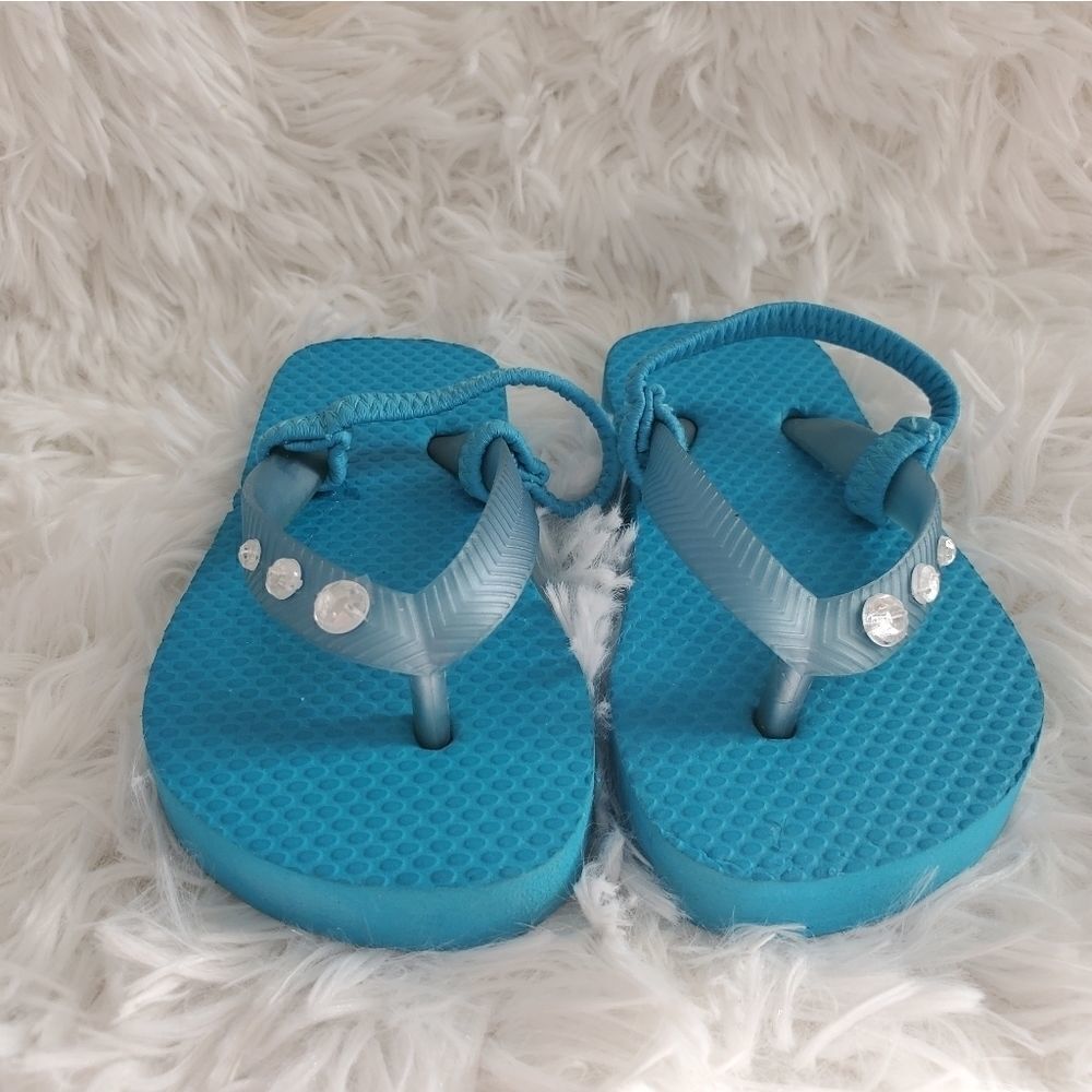 NWOT Baby Girl's Size 5/6 Island Club Turquoise with Rhinestones Sandals